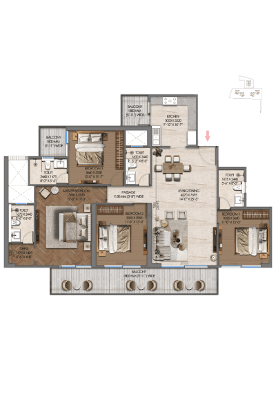 4 BHK · Type 1 official floor plan